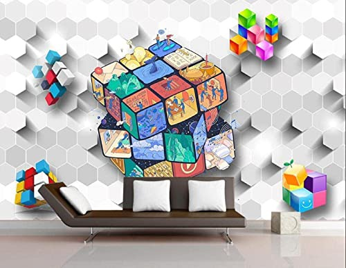 Papel pintado personalizado para niños figuras geométricas Rubik S Cube Mural decoración del hogar Fondo no tejido Pared Pintado Papel tapiz 3D Decoración dormitorio sala sofá mural-350cm×256cm