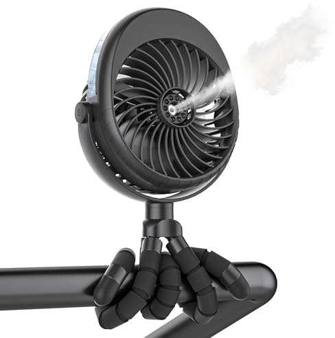 COMLIFE Ventilador de cochecito de bebé actualizado 2022, ventilador portátil giratorio de 270° y 360°, ventilador USB que funciona con pilas, ventilador de nebulización de mano, con clip de trípode
