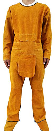 Schweißerkleidung Hitze Flammhemmende Schweißsicherheit Arbeitsschutzkleidung Strapazierfähige, verschleißfeste Schweißerschürze aus Rindsleder für Hochtemperaturorte,Gelb,M