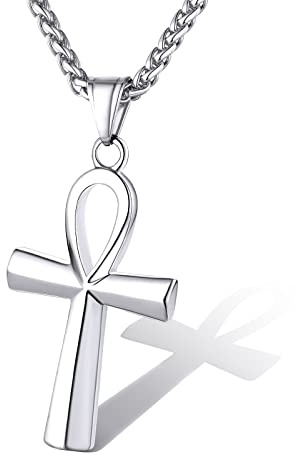 Supcare Egiziana Collana Croce Uomo, Collana Uomo Acciaio con Ciondolo Croce, Argento Ciondoli per Collane Uomo Donna, 55+5 cm Regolabile Catena Collana per Ragazzo Papà