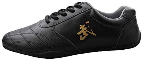 Tai Chi Kung Fu Shoes, Leather Martial Art Shoes Chinese Wushu Shaolin Trainer Wing Chun Sneakers for Men Women