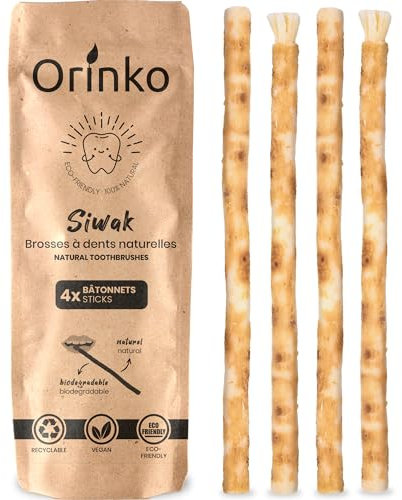 ORINKO Siwak - Spazzolino da denti 100% naturale, detergente, disinfettante e sbiancante, ecologico, biodegradabile e vegano, confezione da 4