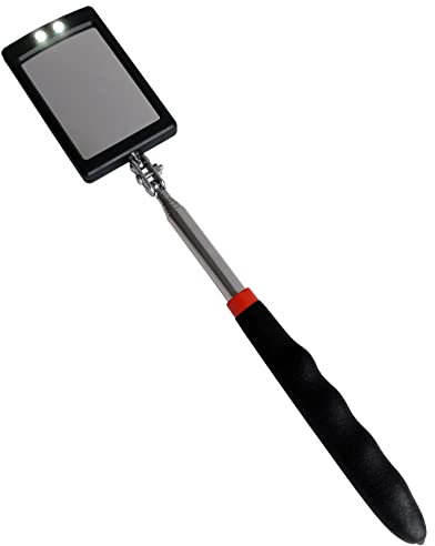 Doctor San - Sanierungstechnik Teleskopspiegel KFZ-Spiegel Inspektionsspiegel mit Licht Beleuchtung Handspiegel ausziehbar 28-87cm Softgriff schwenkbar Doppelgelenk (1)