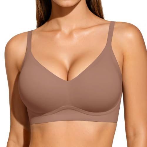 Vertvie Sömlös behå för kvinnor utan bygel, bekväm bh push-up mjuk bh V-ringad mjuk bystier, ultra-bekväm bh, vadderad bralette, t-shirt, bh sömlös bh