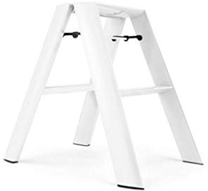 ACLips Trittleiter, 2-Stufen-Leiter, Leichter Aluminium-Tritthocker, klappbare Trittleiter mit Anti-Rutsch-Pedal (Farbe: Weiß)