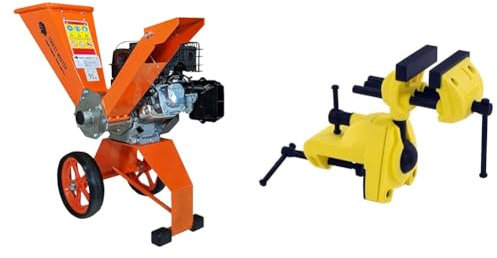 Forest Master FM6DD Benzin 4-Takt Motor Holz Garten Häcksler, 6 HP, Orange, 780 x 480 x 910 & Stanley Maxsteel Multiachsen Schraubstock, mit DREI Achsen durch Kugelgelenk