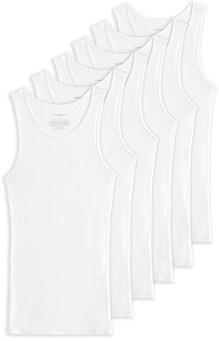 Comfneat Men's 6-Pack Ribbed Tank Tops Cotton Comfy Fit Undershirts (White 6-Pack, L)