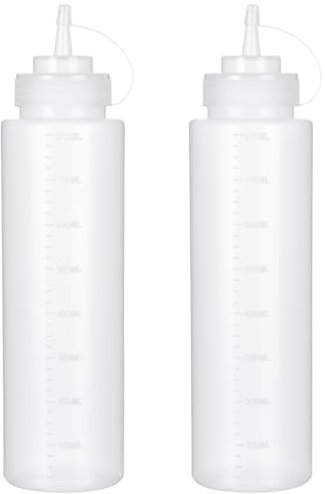 Katfort Botellas exprimibles para salsas, paquete de 2 unidades, 27 onzas, 800 ml, botellas de plástico para aderezo de ketchup con tapas de tapa, botellas de condimentos para líquidos, aderezo para