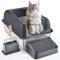 VEVOR Caja de Arena para Gatos 60 x 40 x 30 cm Arenero Extragrande de Acero Inoxidable con Pala, Tablero Ancho con Filtro y Lados Altos, Arenero Semiabierto sin Olores para Gatos Grandes, Gris Oscuro