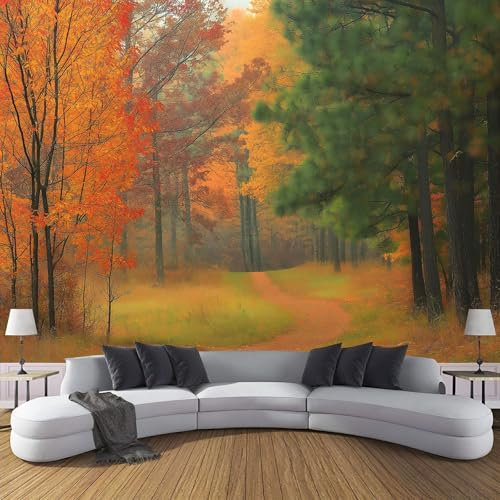 MIATCENRT Automne Bois Papier Peint Effet 3D, 450X315Cm (L×H) Photo Peintures Murales, Salon Tv Canapé Thème Hôtel De Luxe Couloir Fond Rêve Mur Peinture Décor À La Maison