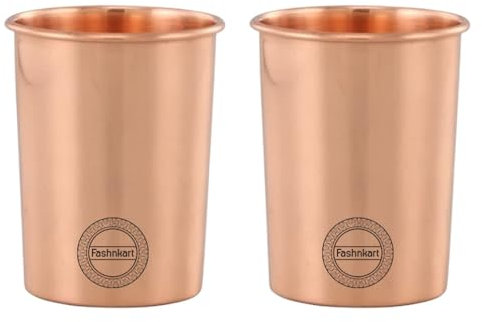 Fashnkart Verres en cuivre pur pour eau potable Santé ayurvédique Gobelets en cuivre pur 10,14 oz 300 ml Lot de 2 (Uni)