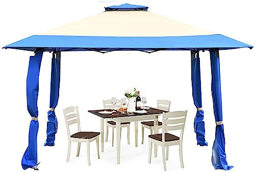 RELAX4LIFE Tonnelle de Jardin Extérieur 4x4 m Imperméable, Tonnelle Pliante Pop-Up Facile à Installer, Barnum Pliant, 3 Hauteurs Réglables, Double Toit, Protection UV, Sac à Roulette