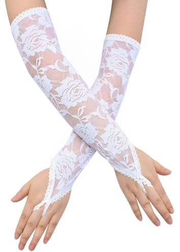 LAJUP Lange Spitzenhandschuhe, Brauthandschuhe Fingerlose Handschuhe Mit Spitze Für Frauen Blumenspitze Elastisch Handschuhe Vintage Abendhandschuhe Für Hochzeit Party Teeparty Opernparty Kostüm