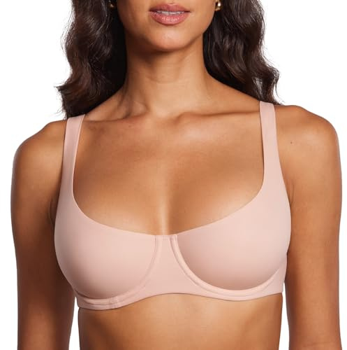 DOBREVA Women's Unlined Balconette Bra Underwire Supportive Plus Size Smooth Scoop Neck Blush Beige - Unlined 34C
