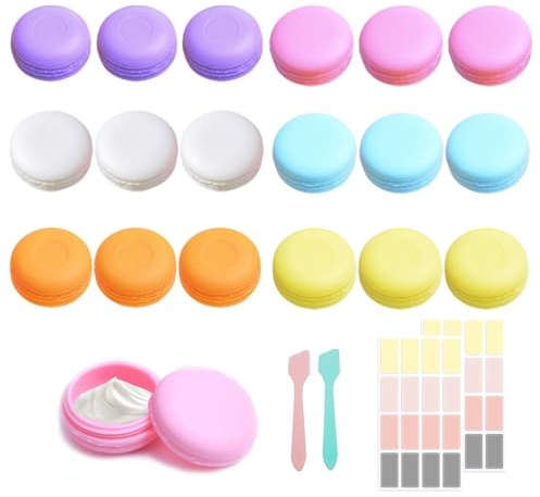 Lot de 18 pots cosmétiques réutilisables de 10 ml pour la crème visage, crème yeux, rouge à lèvres, 6 pots distributeurs macarons couleurs avec cuillères