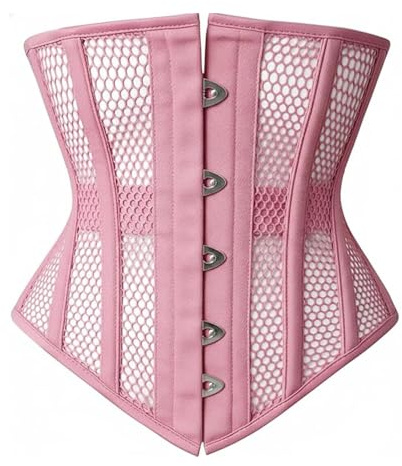 Women's Mesh Underbust Waist Trainer Corset – Double Steel Boned Shapewear for Tummy Control, Posture Support & Hourglass Silhouette (Standard, Pink, 7XL)