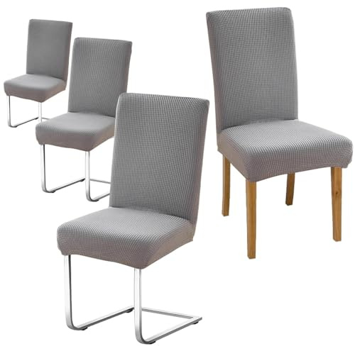 Sueving Dining Chair Covers, High Back Dining Room Chair Covers Set of 4, Black Washable Stretch Chairs Slipcovers for Home Kitchen Hotel Banquet (Grey)