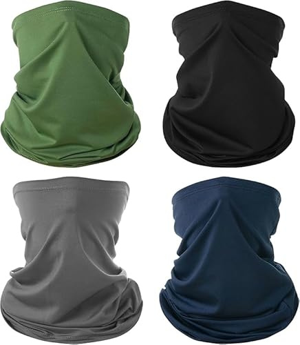 Confezione da 4 scaldacollo a bandana, multifunzionali, per uomini e donne, resistenti ai raggi UV, per sport all'aria aperta, ciclismo, pesca e protezione solare, materiale leggero e traspirante in