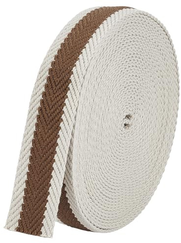 BENECREAT Fettuccia A Righe In Poliestere e Cotone Da 9.14 m, Nastro In Tessuto A Spina di Pesce Color Marrone Sella Largo 32mm per Manici di Borse Artigianali, Cinture per Zaini