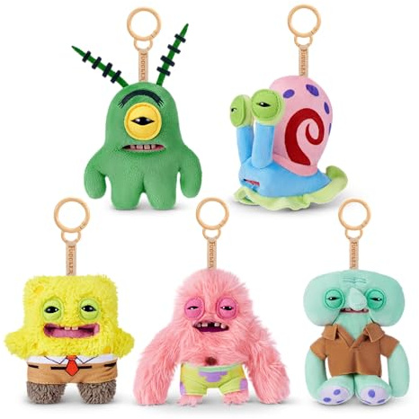 Fuggler Bob Esponja Llavero Peluche 5 de ZURU – Monstruo Feo y Divertido con Dientes Humanos. Colgante Coleccionable para Bolsas, niños, Adolescentes y Fans de Peluches raros