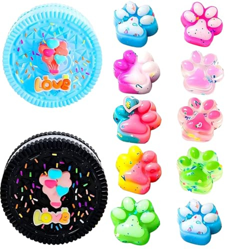 2 Piezas Taba Squishy y 10 Piezas Squishys Pata de Gato,Juguetes Forma de Biscuit, para Aliviar el Estrés,Juguetes Antiestrés para Niños y Adultos