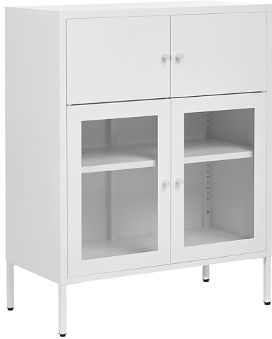 Beliani Vitrina de Metal con 2 Puertas y 2 Puertas de Vidrio escandinavo aparador Blanco Esholt