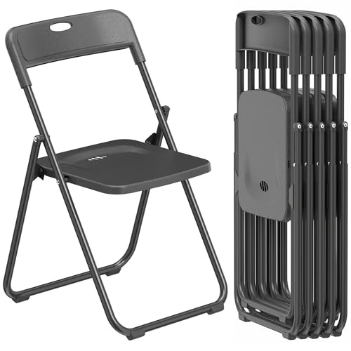 HOMCOM Juego de 6 Sillas Plegables de Plástico, Estructura de Acero, Sillas de Comedor con Respaldo Curvo, Asiento Cóncavo, para Espacios Pequeños, Salón, Oficina, Cocina, Negro