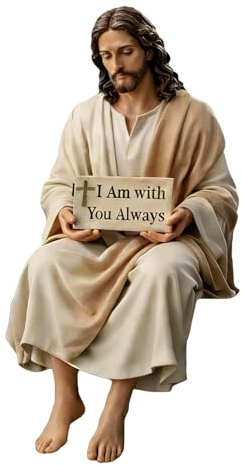 Statuetta da scrivania in resina di Gesù da 12 cm, statua di Gesù seduto fatta a mano con il cartello I Am with You Always, regalo religioso spirituale per la decorazione della tavola del cruscotto