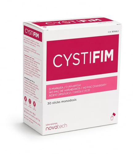 NOVATECH - CYSTIFIM - 30 Sticks - Complemento Alimenticio - D-Manosa + Arándano Rojo + Ácido Ursólico - Prevención de Infecciones Urinarias y Cistitis - Mantenimiento del Sistema Inmunológico