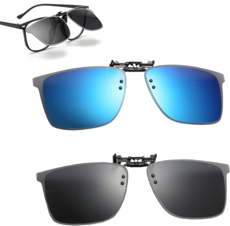 Dexpally 2 Piezas Clip Gafas de Sol Polarizadas Lentes Clip Solar Gafas Flipo Gafas 180° Flip up Clip on Sunglasses para Pesca, Viajes, Ciclismo y Conducción (Antirreflejos UV400)