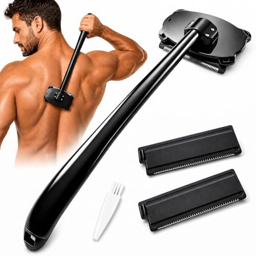Back Shaver for Men,Back Razor for Men. Shaves Wet or Dry. Uses Double-Edge Razor Blades. Ergonomic Handle, Black