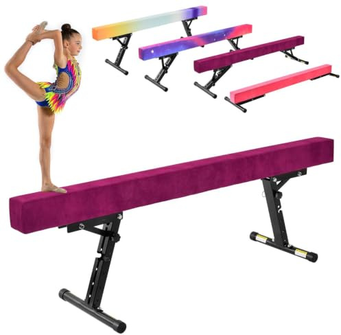 Barra de equilibrio para niños y adultos, barra de gimnasia de 180 cm con 5 alturas (17-56 cm), superficie de piel sintética antideslizante y núcleo de alta densidad, barra de equilibrio estable con