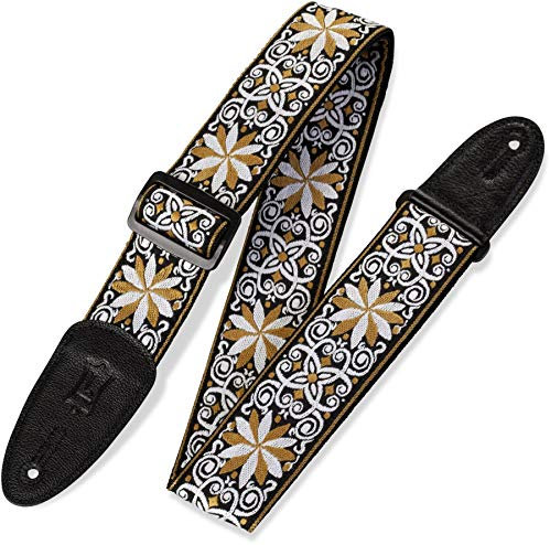 Levy's Leathers Hootenanny Series Gitarrengurt | Jacquardgewebe | Breite 5 cm | Farbe Weiß/Gelb | (M8HT-13)