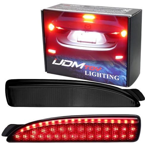 iJDMTOY Smoked Lens 90-SMD LED Bumper Reflector Lights Compatible With Mazda 3 5 6, Function as Tail, Brake & Rear Fog Lamps