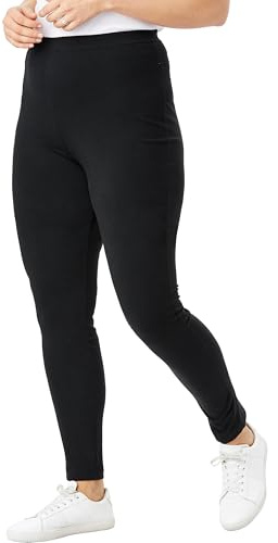Woman Within Plus Size Stretch-Cotton Knit Pull-On Leggings - 3X, Black