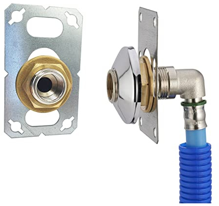 FIXSYSTEM kit sortie de cloison pour tube PER à Sertir Ø12 - sortie mâle 20x27 (3/4) / femelle 15x21 (1/2) + rosace de finition chromée pour robinet machine à laver