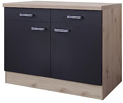 Smart Möbel Küchenunterschrank - 100 cm breit in Anthrazit - inkl. Arbeitsplatte - Lino