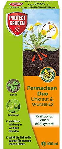 PROTECT GARDEN Permaclean Duo Unkraut & Wurzel Ex, Unkrautvernichter mit Zweifachwirkung, Sparpack 6 x 1000 ml plus Zeckenzange mit Lupe