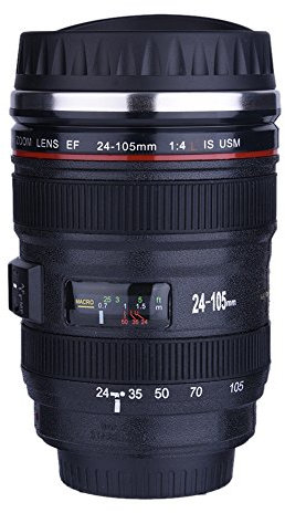 6 types de tasse d'isolation en forme d'objectif de caméra, flacon isolé en acier inoxydable, tasse à thé de photographe, tasses à café de cinéaste de nouveauté(V Noir)