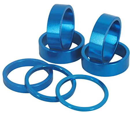 PLATT 7PCS Bike Headset Spacer 1 1/8 Aluminium Alloy MTB Road Bike Stem Headset Spacer 2/3/5 /10mm (Black) (Blue 7PCS)