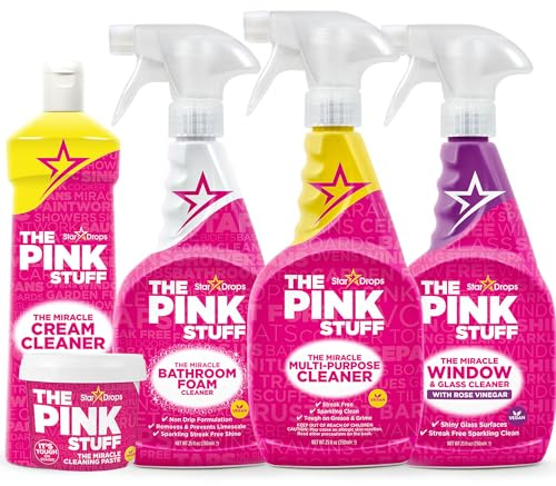 Stardrops - The Pink Stuff - The Miracle Cleaning Paste, Multi-Purpose Spray, Bathroom Foam Spray, Window & Glass Cleaner, and Cream Cleaner Bundle