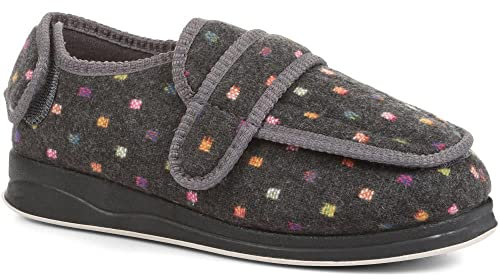 Pavers Ladies Slippers in Grey Comfort Focused for Sensitive Feet Dual Multi Fitting with Touch Fasten Strap Cushioned Lining - Size UK 5/EU 38