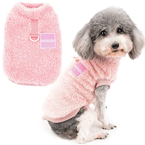 Zunea Pull-Overs en Polaire pour Petits Chiens Manteau d'hiver Chaud Doux et Pelucheux avec Anneau en D pour Harnais et Laisse Chiot Chien/Chat Veste Vetement pour Chihuahua Yorkshire Rose S