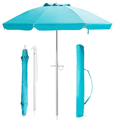 KOMFOTTEU Parasol de Plage, φ182 X 213 cm (H), Protection Solaire UV50+, Parasols Pliable avec Sac de Transport, Grand Parasol de Jardin, Terrasse, Camping (Bleu lacustre)
