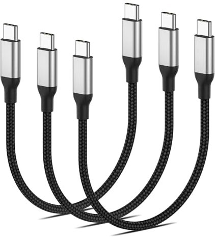 Short USB C to USB C Cable 20cm, 3 Pack PD 60W USB Type C Charger Cable Fast Charge, Phone Charger USB C Charging Lead with Data Transfer For iPhone 15 Pro Max iPad Pro Samsung Galaxy Huawei