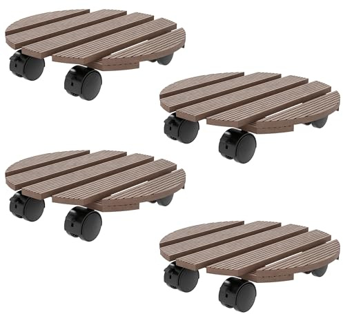 Outsunny Lot de 4 Supports Ronds pour Plantes, Porte Plante à roulettes