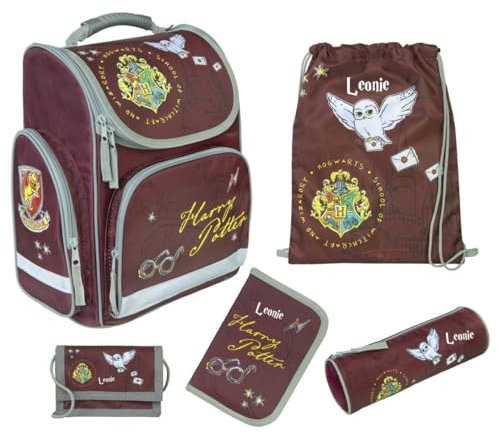 Schultasche Harry Potter Set 5-tlg - Personalisierter Inhalt Turnbeutel Geldbeutel Federmappe mit Name - Schulranzen 1. Klasse Mädchen Jungen