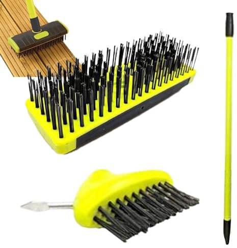 Juego de cepillo para juntas con mango telescópico, escoba de alambre con mango de 133 cm, rascador de juntas para jardinería, rascador de juntas con espolón metálico, cepillo para malas hierbas para