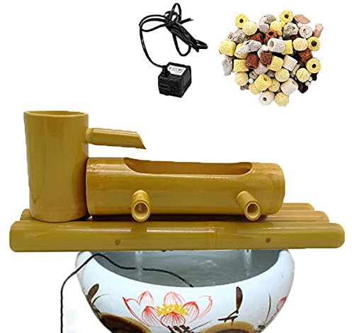 KHYTEBV Decorazione Fontana di bambù, Fontana d'Acqua di bambù Fatta a Mano, con Pompa e Materiale filtrante, caratteristica del Giardino dello Stagno del Serbatoio di Pesce del Bagno degli Uccelli