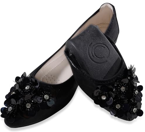 YOUNIFIZ Women's Ballet Flats Foldable Casual Sparkly Jewels Wedding Ballerina Shoes Comfort Slip on Walking Dolly Shoes (Black-3,Size 7)
